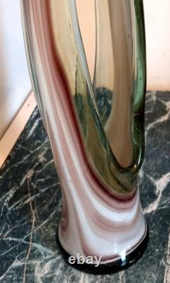 Vintage Murano Style Art Glass Center Piece Vase Hand Blown Glass Swirl Pattern