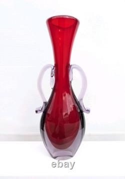 Vintage Murano Venetian Red Lilac Sommerso Italian Art Glass Vase Manganese Glow