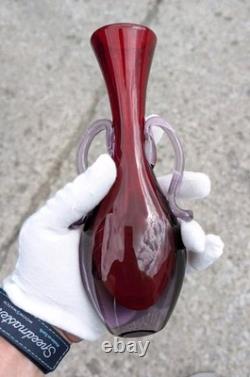 Vintage Murano Venetian Red Lilac Sommerso Italian Art Glass Vase Manganese Glow