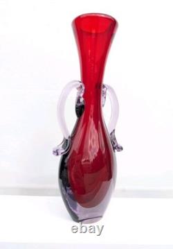 Vintage Murano Venetian Red Lilac Sommerso Italian Art Glass Vase Manganese Glow