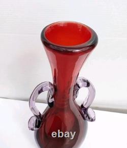 Vintage Murano Venetian Red Lilac Sommerso Italian Art Glass Vase Manganese Glow