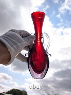 Vintage Murano Venetian Red Lilac Sommerso Italian Art Glass Vase Manganese Glow