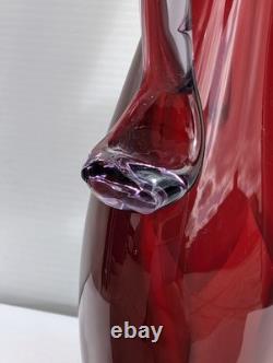 Vintage Murano Venetian Red Lilac Sommerso Italian Art Glass Vase Manganese Glow