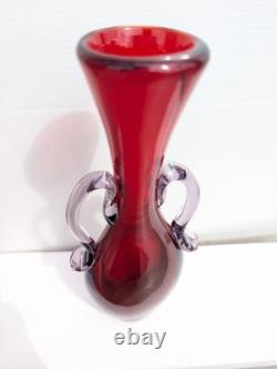 Vintage Murano Venetian Red Lilac Sommerso Italian Art Glass Vase Manganese Glow