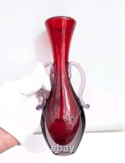 Vintage Murano Venetian Red Lilac Sommerso Italian Art Glass Vase Manganese Glow