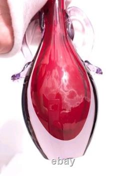 Vintage Murano Venetian Red Lilac Sommerso Italian Art Glass Vase Manganese Glow