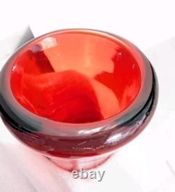 Vintage Murano Venetian Red Lilac Sommerso Italian Art Glass Vase Manganese Glow