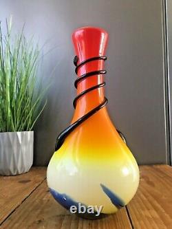 Vintage Orange Yellow Blue Trailed Glass Vase Bohemian Tango Czech Dalian Murano