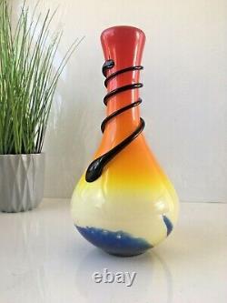 Vintage Orange Yellow Blue Trailed Glass Vase Bohemian Tango Czech Dalian Murano