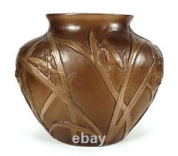 Vintage Phoenix / Consolidated Art Glass Brown Sepia Katydid Vase Reuben Haley