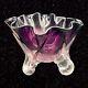 Vintage Polish Art Glass Centerpiece Bowl Vase Crackle Purple Clear Signed Glass