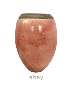 Vintage Pottery Vase Raku Crackle Handmade Signed 8 Tall OR USA