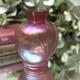 Vintage Red Iridescent Loetz Kralik Art Glass Vase Round With Square Top 4 Tall