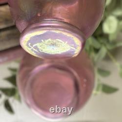 Vintage Red Iridescent Loetz Kralik Art Glass Vase Round With Square Top 4 Tall