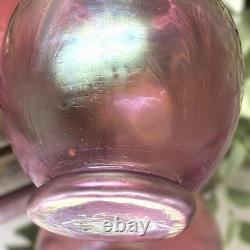 Vintage Red Iridescent Loetz Kralik Art Glass Vase Round With Square Top 4 Tall