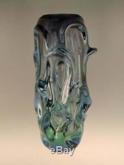 Vintage Retro Art Glass Vase Blue Green Sommerso Cased Glass Skrdlovice Czech