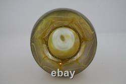 Vintage Robert D Held, Iridescent Art Glass Ruffled Feather Vase, Gold & Purple