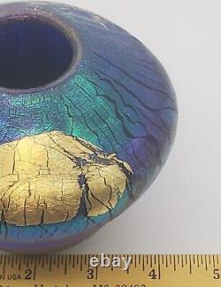 Vintage Robert Eickholt 4 1/2 Volcano Art Glass Vase Signed 1992