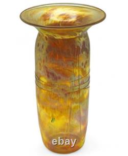 Vintage Roger Roland Signed Art Glass Vase Golden Iridescent Hand Blown 8¾-inch