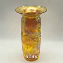Vintage Roger Roland Signed Art Glass Vase Golden Iridescent Hand Blown 8¾-inch