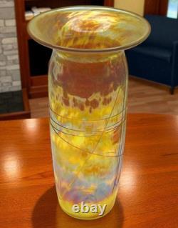 Vintage Roger Roland Signed Art Glass Vase Golden Iridescent Hand Blown 8¾-inch