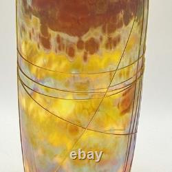 Vintage Roger Roland Signed Art Glass Vase Golden Iridescent Hand Blown 8¾-inch
