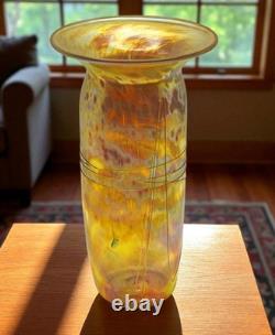Vintage Roger Roland Signed Art Glass Vase Golden Iridescent Hand Blown 8¾-inch