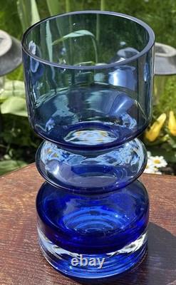 Vintage Scandinavian Blue Glass Vase 20cm Riihimaki Style MCM 60s