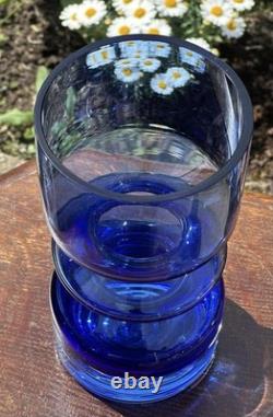 Vintage Scandinavian Blue Glass Vase 20cm Riihimaki Style MCM 60s