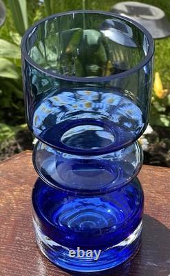 Vintage Scandinavian Blue Glass Vase 20cm Riihimaki Style MCM 60s