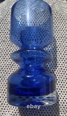 Vintage Scandinavian Blue Glass Vase 20cm Riihimaki Style MCM 60s