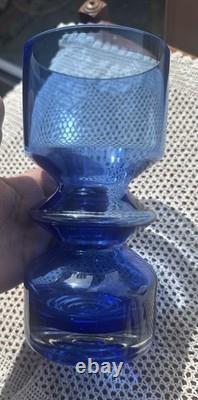 Vintage Scandinavian Blue Glass Vase 20cm Riihimaki Style MCM 60s