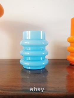 Vintage Scandinavian Hooped Blue Cased Glass Vase 60s 70s Swedish alsterfors