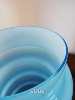 Vintage Scandinavian Hooped Blue Cased Glass Vase 60s 70s Swedish alsterfors