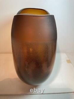 Vintage Seguso Murano Art Glass Vase Honey Orange Scavo 9x11