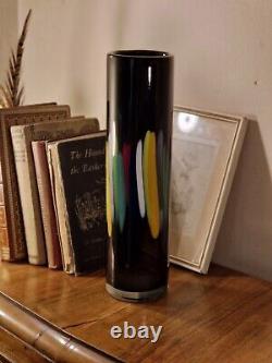 Vintage Signed Jiri Beranek Atelier Art Glass Amethyst & Rainbow Cylinder Vase