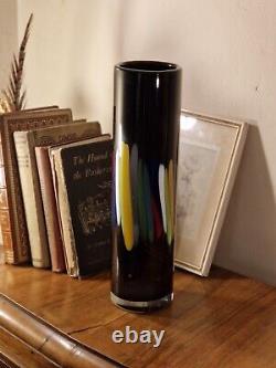 Vintage Signed Jiri Beranek Atelier Art Glass Amethyst & Rainbow Cylinder Vase