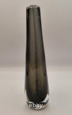 Vintage Signed Nils Landberg Sommerso Vase for Orrefors In Dusk Grey 1960s MCM