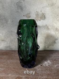 Vintage Skrdlovice Glassworks Large Vase Pavel Hlava Green and Amethyst Encased