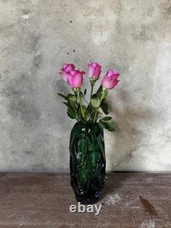 Vintage Skrdlovice Glassworks Large Vase Pavel Hlava Green and Amethyst Encased