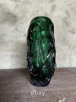 Vintage Skrdlovice Glassworks Large Vase Pavel Hlava Green and Amethyst Encased