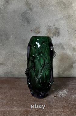 Vintage Skrdlovice Glassworks Large Vase Pavel Hlava Green and Amethyst Encased