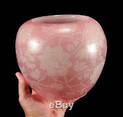 Vintage Steuben Acid-etched Floral Art Glass Vase Pink Rosaline & Alabaster 6078