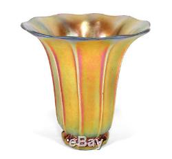 Vintage Steuben Gold Aurene Iridescent Art Glass Ribbed Shade Vase Shape 913
