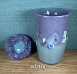 Vintage Strathearn Art Glass Vase Green/Lilac Leaping Salmon & Matching Dish
