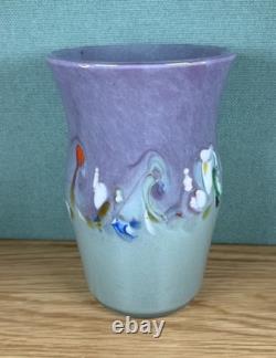 Vintage Strathearn Art Glass Vase Green/Lilac Leaping Salmon & Matching Dish