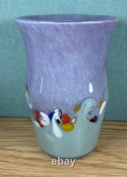 Vintage Strathearn Art Glass Vase Green/Lilac Leaping Salmon & Matching Dish