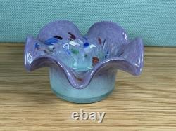 Vintage Strathearn Art Glass Vase Green/Lilac Leaping Salmon & Matching Dish