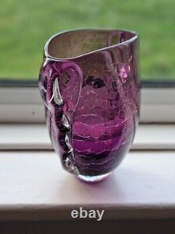 Vintage Studio Art Glass Jane Charles Amethyst Crackle Glass Applied Detail Vase