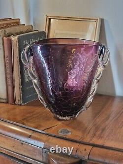 Vintage Studio Art Glass Jane Charles Amethyst Crackle Glass Applied Detail Vase